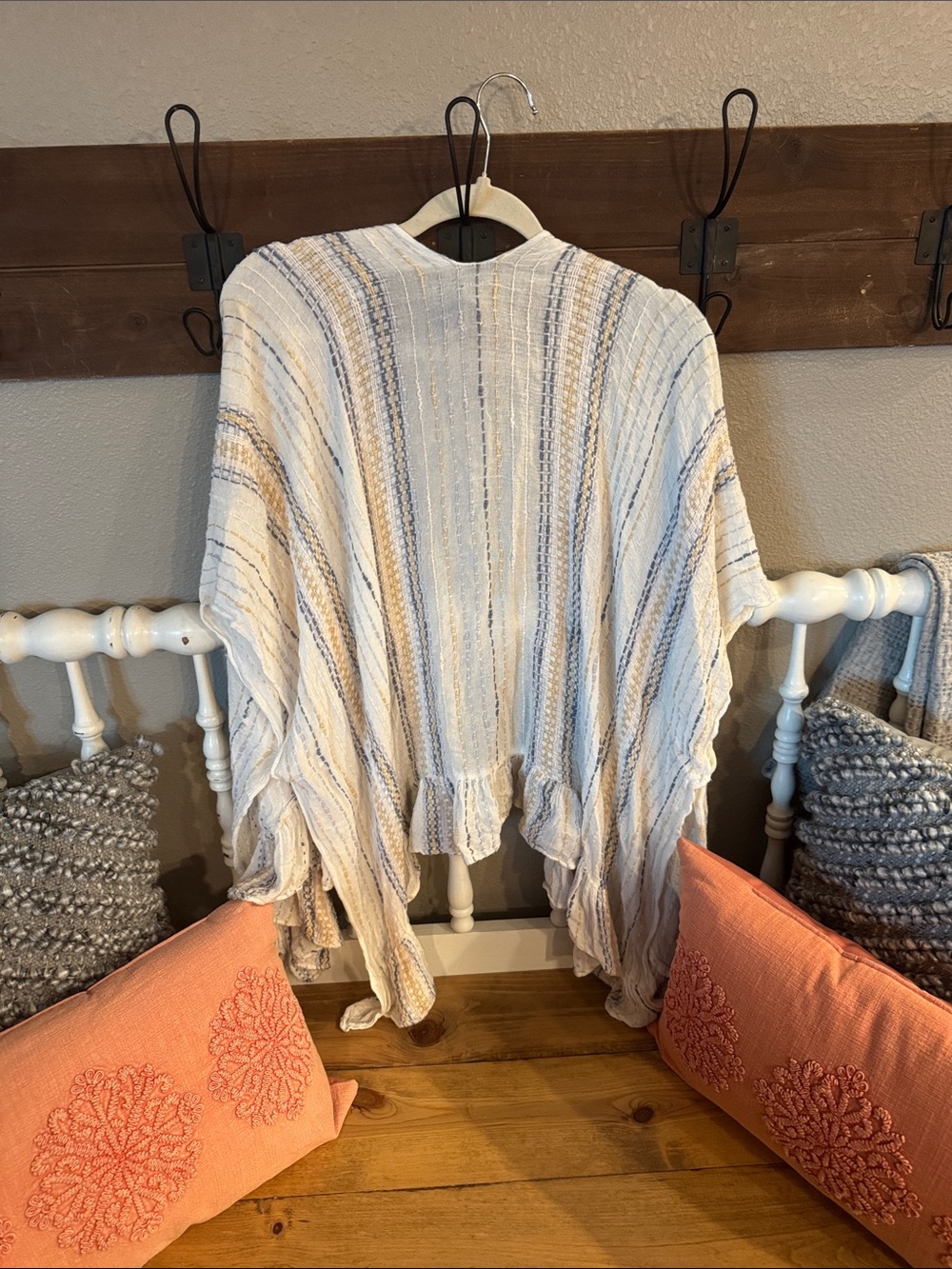 Steve Madden Cream Knit Top with Blue & Tan Stitching - Picture 2 of 3